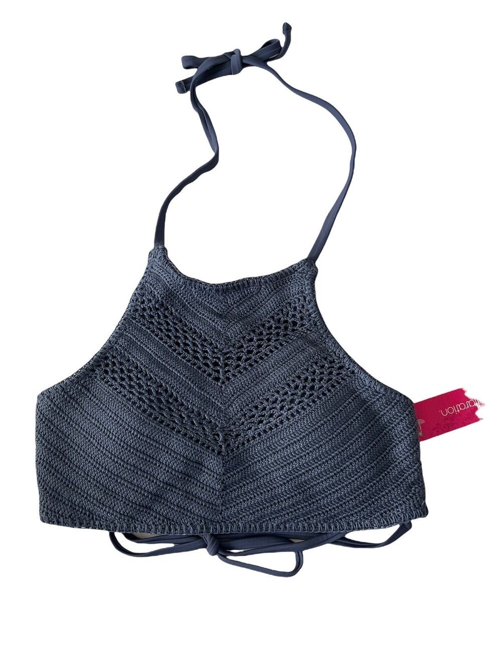 NWT Xhilaration Medium Indigo Blue Crochet Bikini Swim Top Strappy Boho #SW